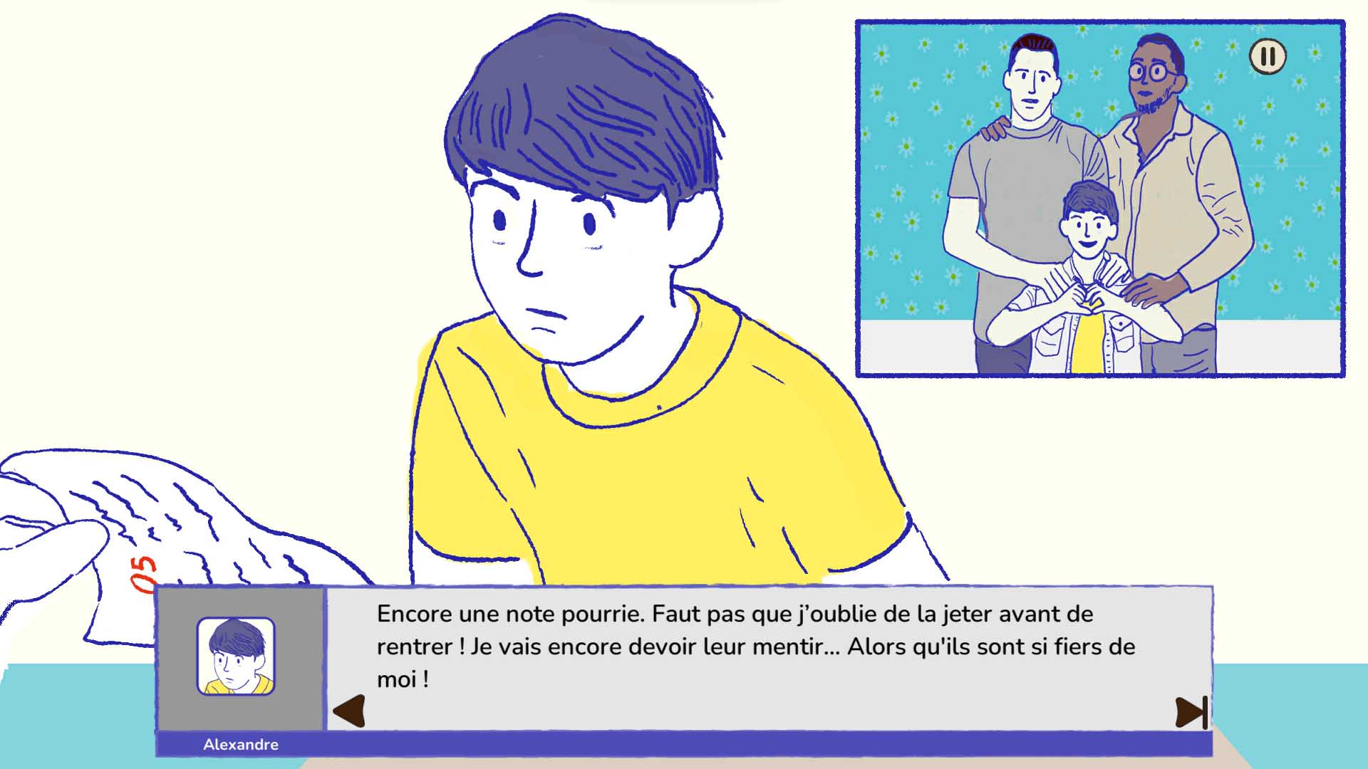 dessin d'un apprenant avec une légende qui dit qu'il a eu une "note pourrie"