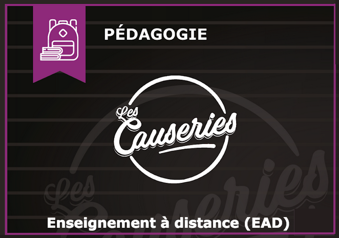 Logo "Les causeries de l'EAD" écrit sur fond noir et en dessous "Enseignement à distance (EAD)"